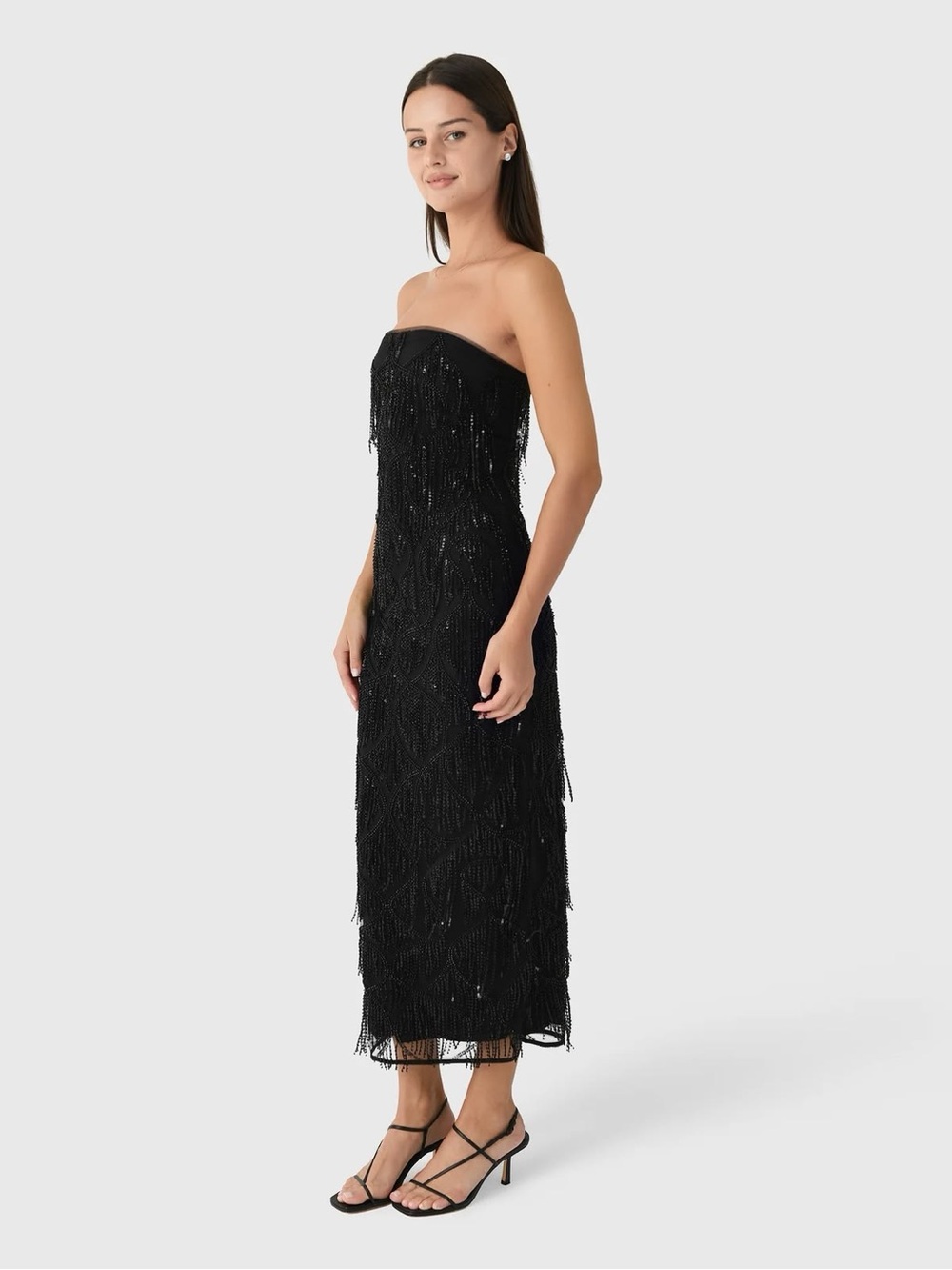 ROTATE Black Beaded Evening Dress